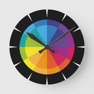 Regenbogen auf Schwarz Round Clock