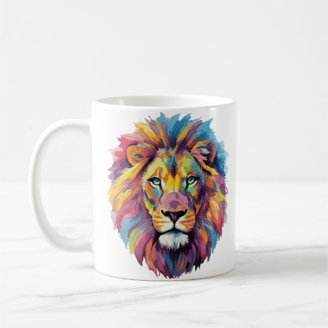 Regenbogen Wolf Aquarell Portrait Coffee Mug (Left)