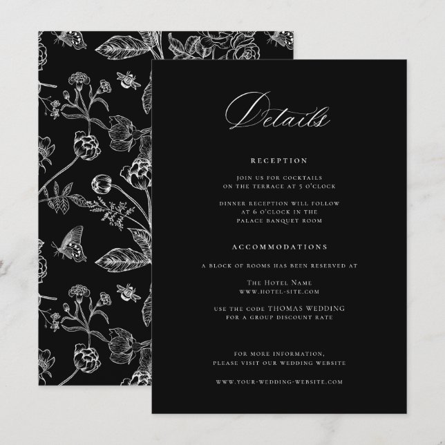 Regency Black Wedding Details Enclosure Card (Front/Back)