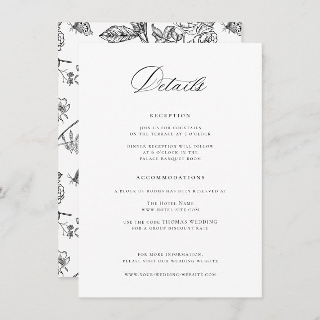 Regency Black Wedding Details Enclosure Card (Front/Back)