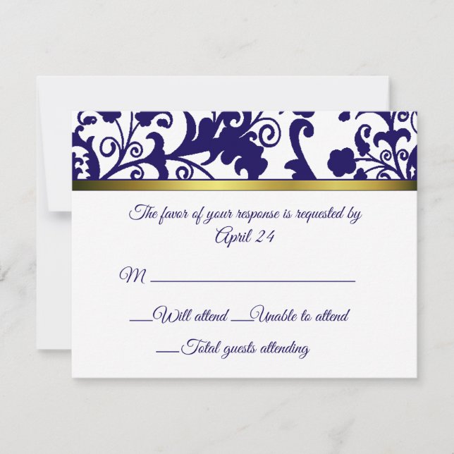 Regency Blue and white damask RSVP Card (Front)