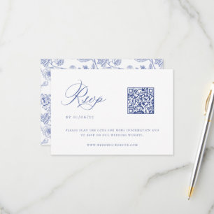 Regency Blue Chinoiserie Wedding QR Code RSVP Card