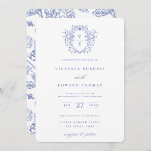 Regency Blue Crest Monogram Invitation