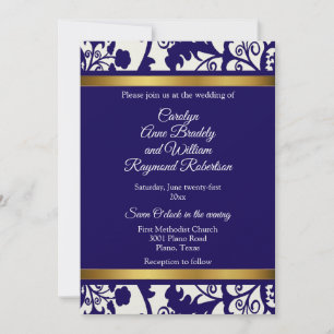 Regency Blue Damask Wedding Invitation