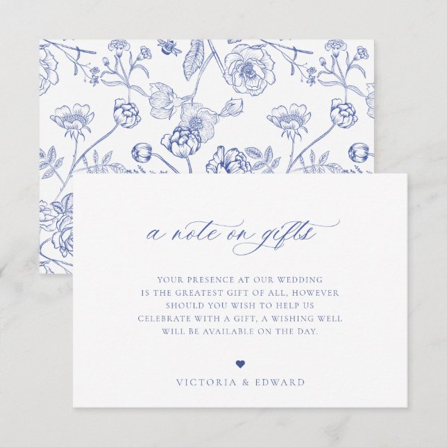 Regency Blue Floral A Note On Gifts Wedding Card (Front/Back)
