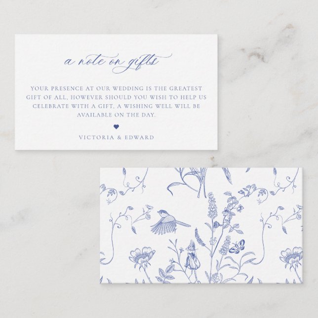 Regency Blue Floral A Note On Gifts Wedding Enclosure Card (Front/Back)