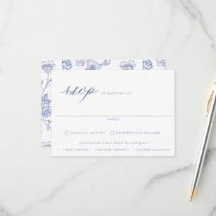Regency Blue Floral Meal Choice Wedding RSVP Card