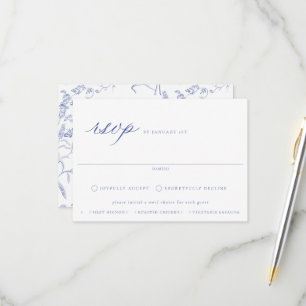 Regency Blue Floral Meal Choice Wedding RSVP Card
