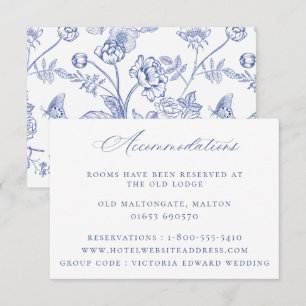 Regency Blue Floral Wedding Accommodations Card