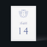 Regency Blue Monogram Crest Wedding Table Number<br><div class="desc">Regency Blue Monogram Crest,  wedding table number. Vintage inspired Baroque Style Crest. Features,  elegant and classy blue typography design style mix of script and bold type. Please note that table number cards must be ordered individually.</div>