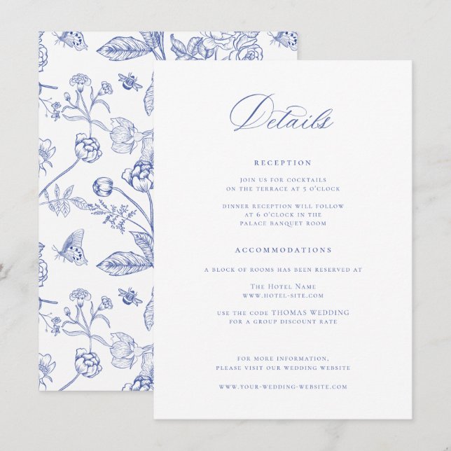 Regency Blue Wedding Details Enclosure Card (Front/Back)