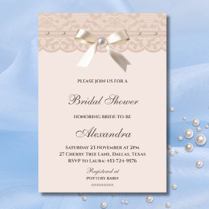 Regency Blush Pink Bow Pearl Lace Bridal Shower Invitation