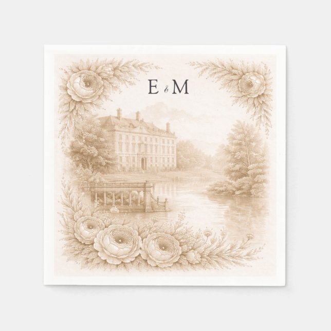 Regency Botanical Engraving Wedding  Napkin (Front)