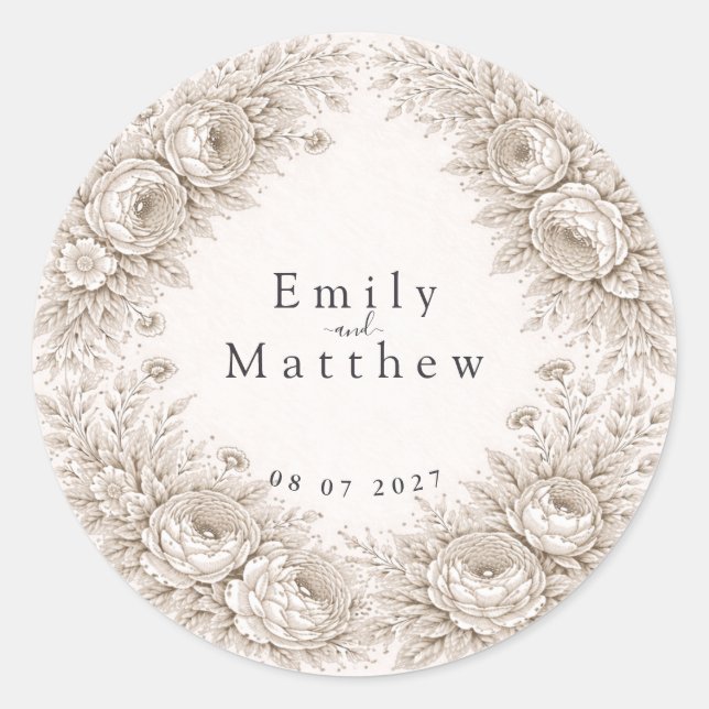 Regency Botanical Engraving Wedding Sticker Set (Front)