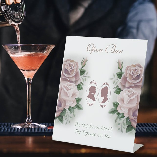Regency Bridgerton Pink Roses Cameo Open Bar Pedestal Sign (Creator Uploaded)
