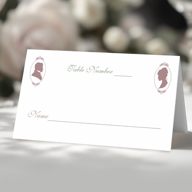 Regency Bridgerton Pink Roses Cameos Place Card (Creator Uploaded)