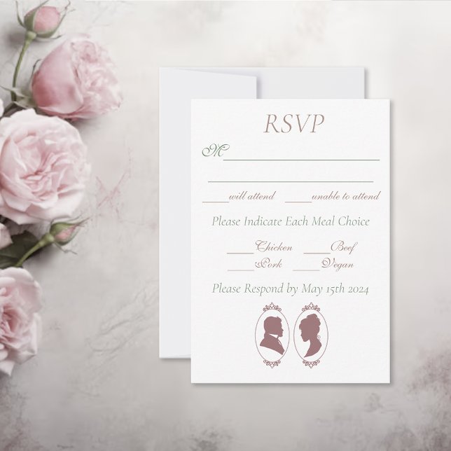 Regency Bridgerton Pink Roses Cameos RSVP Card (Creator Uploaded)