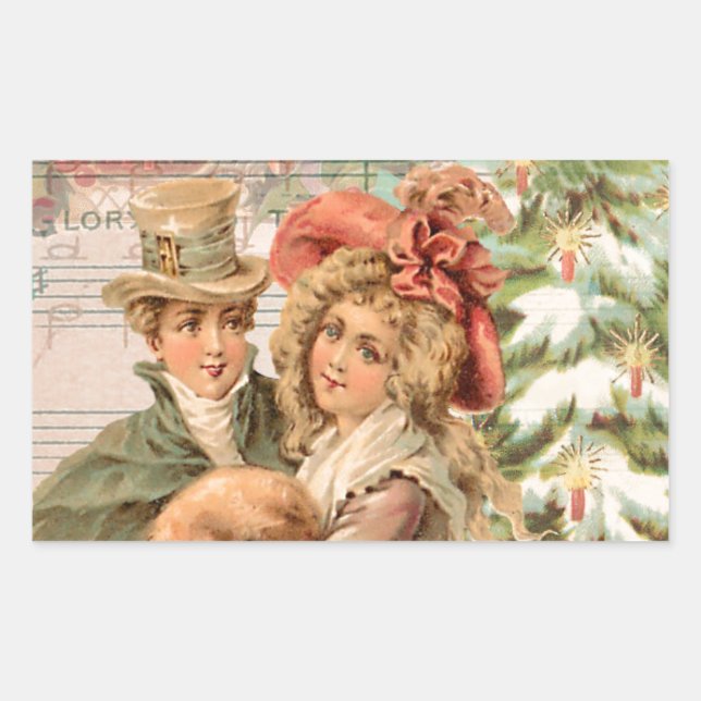 Regency Christmas Couple Vintage Style Gifts Rectangular Sticker (Front)
