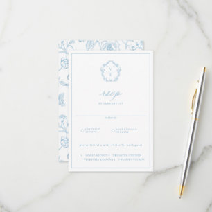 Regency Crest Light Blue Meal Choice Wedding RSVP Card