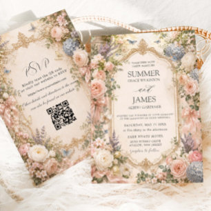 Regency English Floral Garden Wedding QR RSVP Invitation