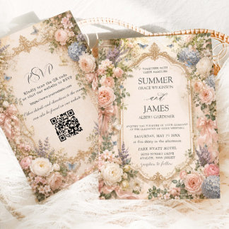 Regency English Floral Garden Wedding QR RSVP Invitation