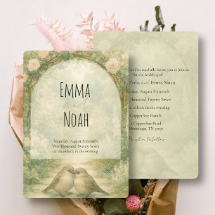 Regency English Garden Pink Roses Wedding Invitation