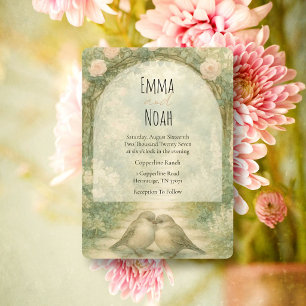 Regency English Garden Pink Roses Wedding Invitation