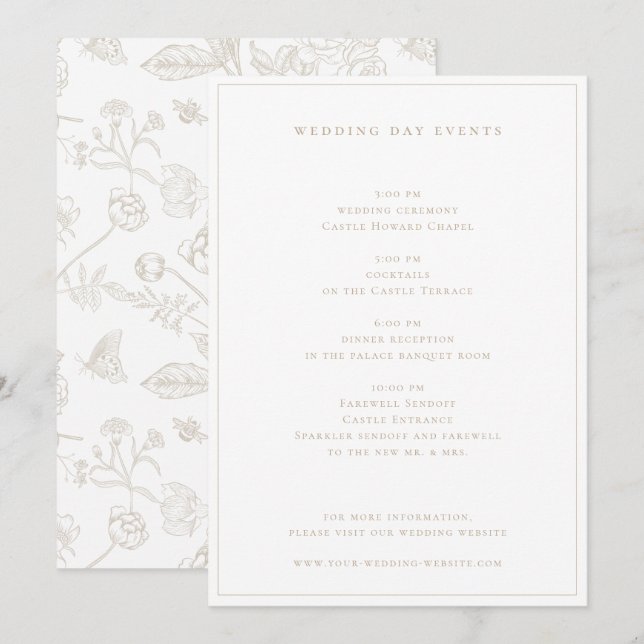 Regency Era Beige Wedding Day Events Invitation (Front/Back)