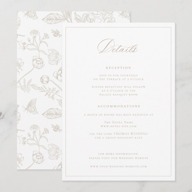 Regency Era Beige Wedding Details Card (Front/Back)