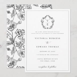 Regency Era Black Crest Monogram Wedding Invitation