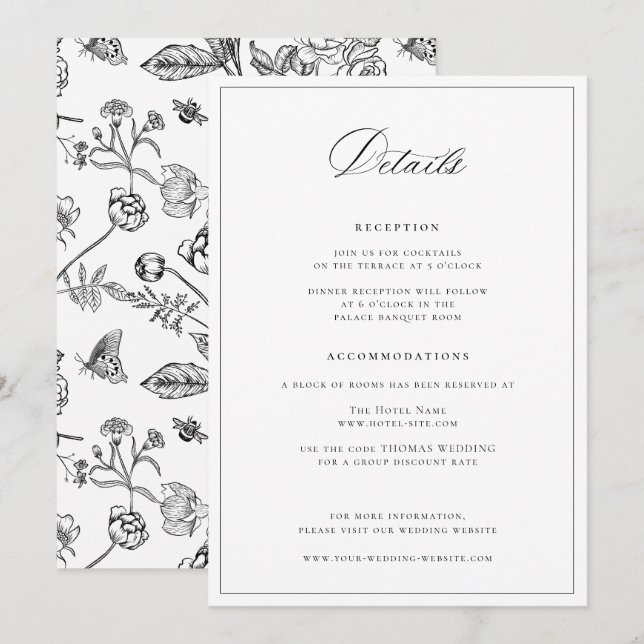 Regency Era Black Wedding Details Card (Front/Back)