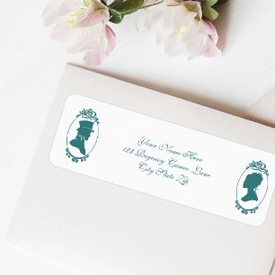 Regency Era Couple Cameo Silhouette Teal Romance