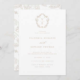 Regency Era Crest Beige Monogram Wedding Invitation