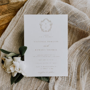 Regency Era Crest Beige Monogram Wedding Invitation