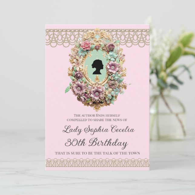 Regency Era Floral Birthday Invitation (Standing Front)