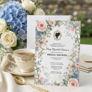 Regency era floral pink bridal shower invitation