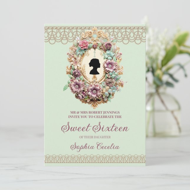 Regency Era Floral Sweet Sixteen Invitation (Standing Front)