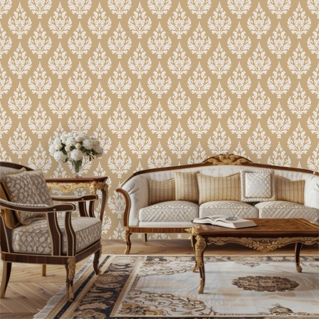 Regency Era Inspired Damask Scroll Leafy Wallpaper (Creator Uploaded)