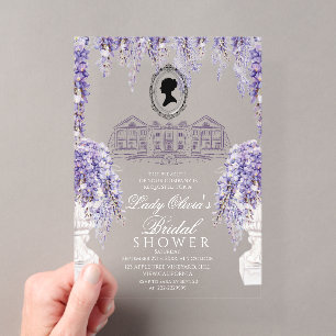 Regency Era Lilac Floral Bridal Shower Acrylic Invitations