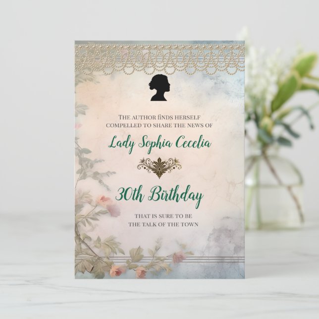 Regency Era Soft Floral Birthday Invitation (Standing Front)