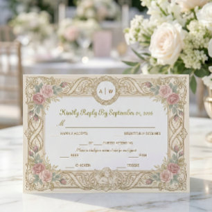 Regency Floral & Cherub Monogram RSVP Card