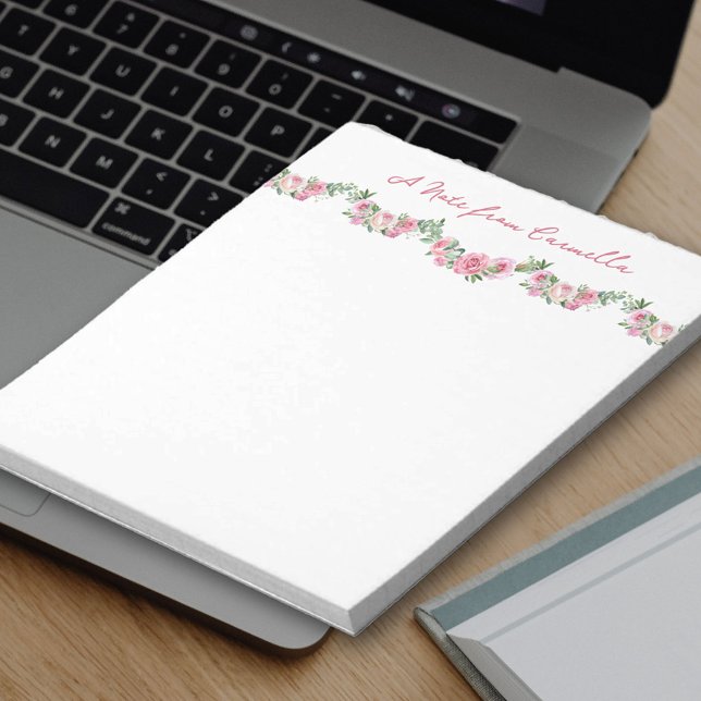 Regency Floral Rose Garland Personalised Notepad (Personalized notepad with regency inspired floral rose garland)
