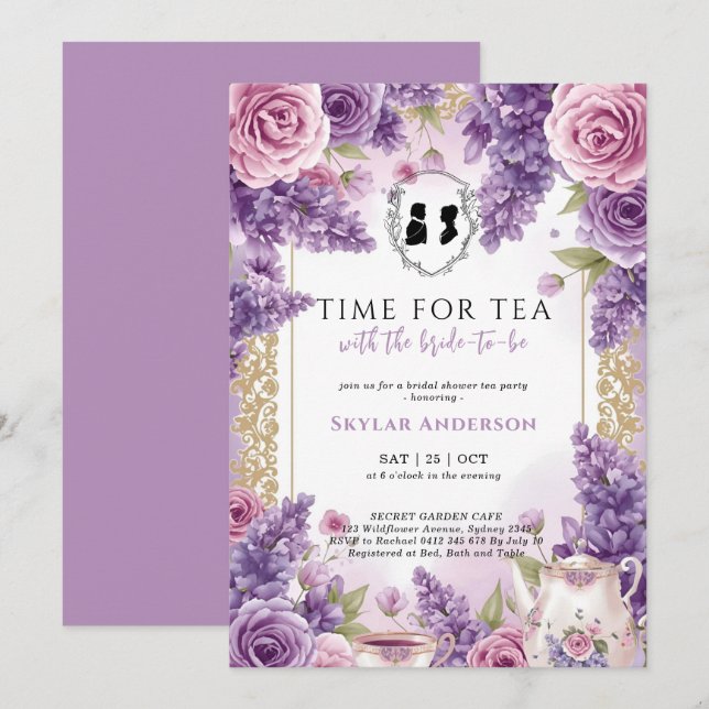 Regency Floral Tea Party bridal shower  Invitation (Front/Back)