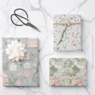 Regency Floral Wrapping Paper Flat Sheet Set of 3