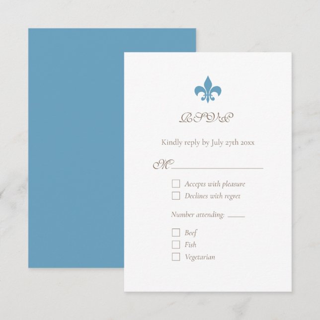 Regency French Blue Fleur de Lis Chic RSVP Card (Front/Back)