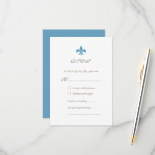 Regency French Blue Fleur de Lis Design Wedding RSVP Card