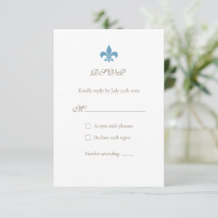Regency French Blue Fleur de Lis Elegant Wedding RSVP Card