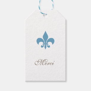 Regency French Blue Fleur de Lis Merci Wedding Gift Tags