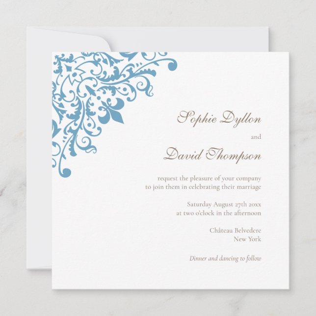 Regency French Blue Fleur de Lis Pattern Square Invitation (Front)