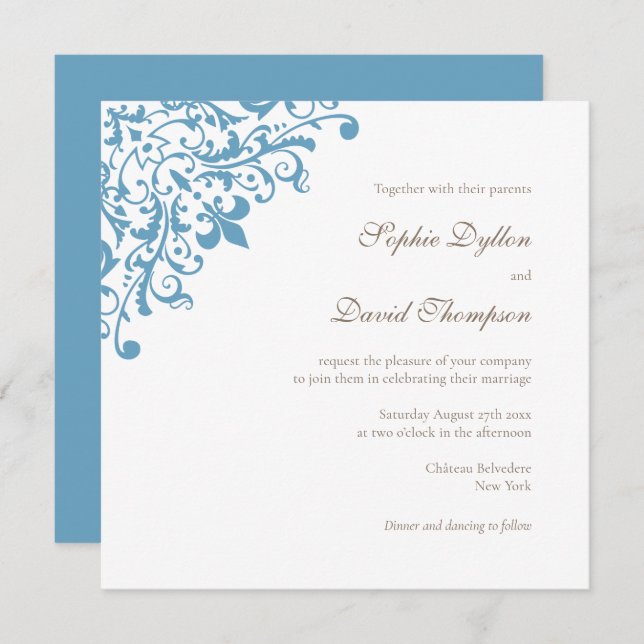 Regency French Blue Fleur de Lis Square Invitation (Front/Back)